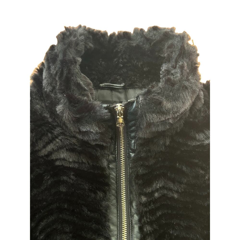 Ci Sono Black Vegan Leather/Faux Chevron Fur Vest Women's Size Large Biker Chic - Picture 4 of 10
